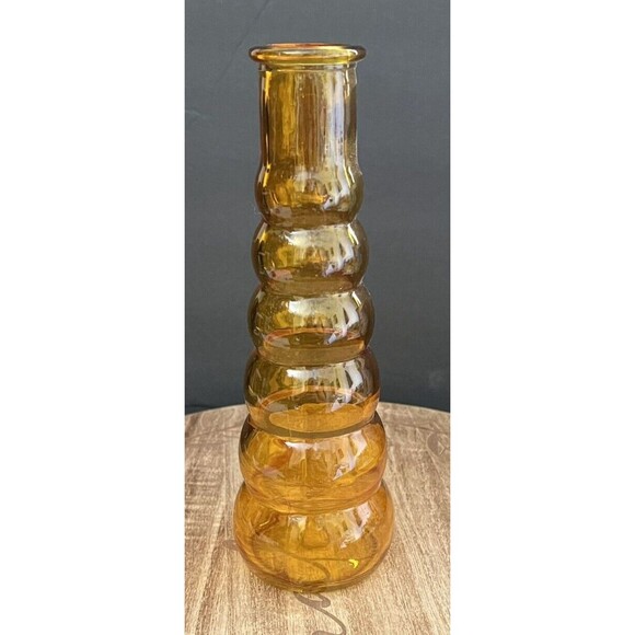 Vintage Mid Century Modern Amber Graduated Glass Bubble Vase Retro Decor 8.5" - Picture 4 of 6
